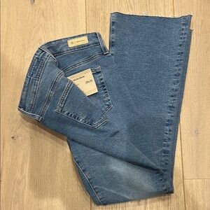 Good American Blue Farrah Boot Leg Jeans with Subtle Faded Look